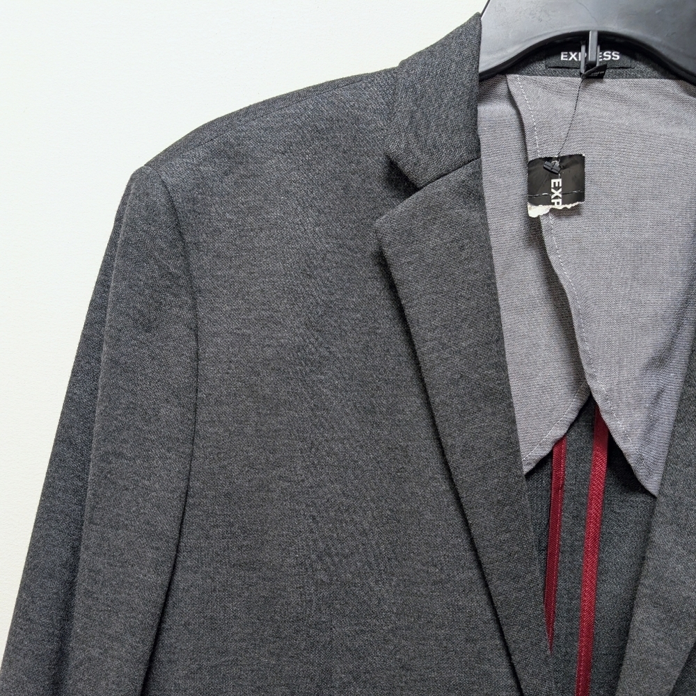 Express Men's Gray Blazer 44R Slim Fit 2 Button Notch Neck Career Office NWT - Picture 2 of 16
